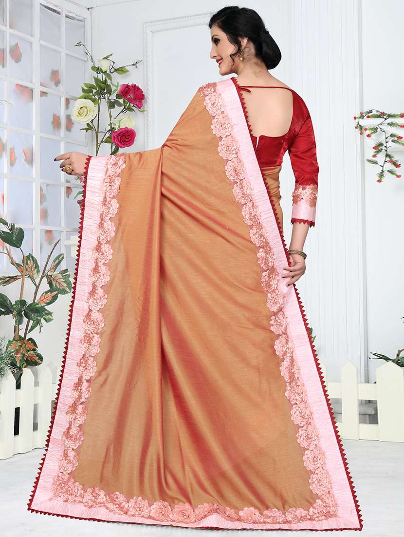 solid bordered saree with blouse - 16708736 -  Standard Image - 1