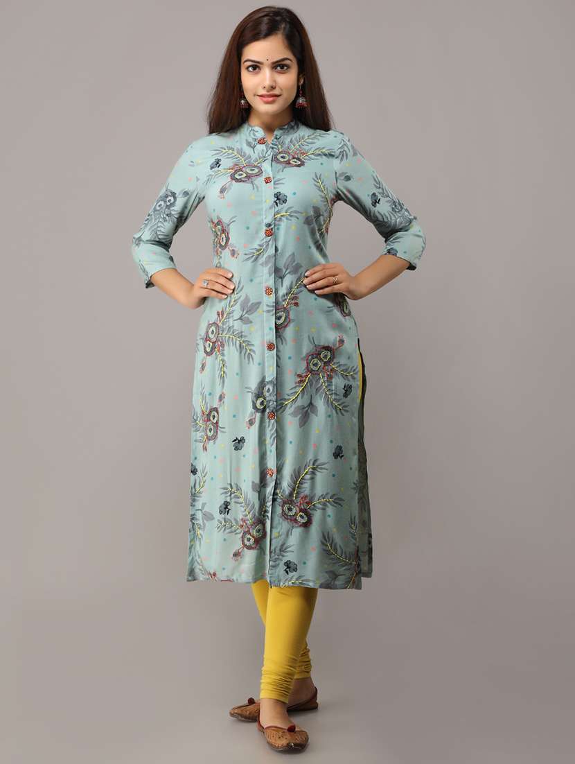 turquoise floral straight kurta