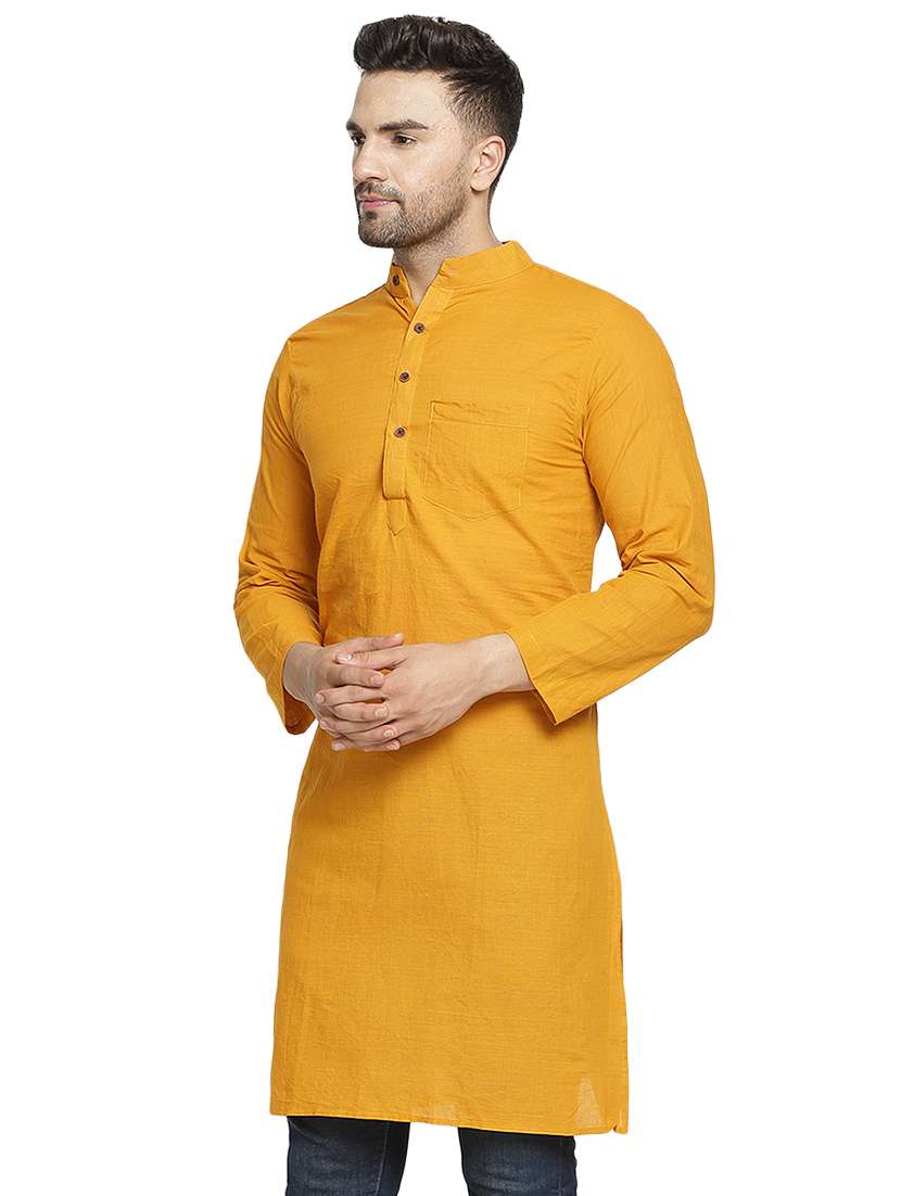 yellow solid long kurta - 16708917 -  Standard Image - 1