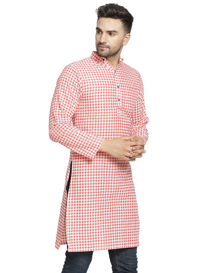 red checkered long kurta - 16708919 -  Standard Image - 1