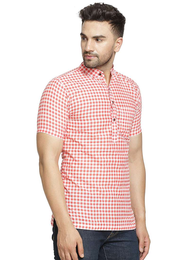 red checkered short kurta - 16708920 -  Standard Image - 1