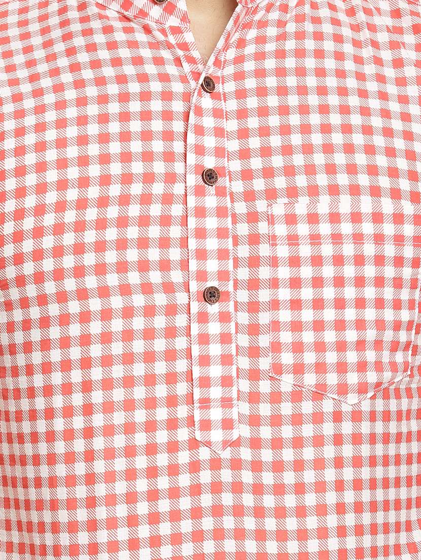 red checkered short kurta - 16708920 -  Standard Image - 4