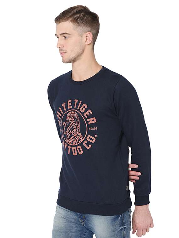 navy blue chest print sweatshirt - 16709916 - Standard Image - 1