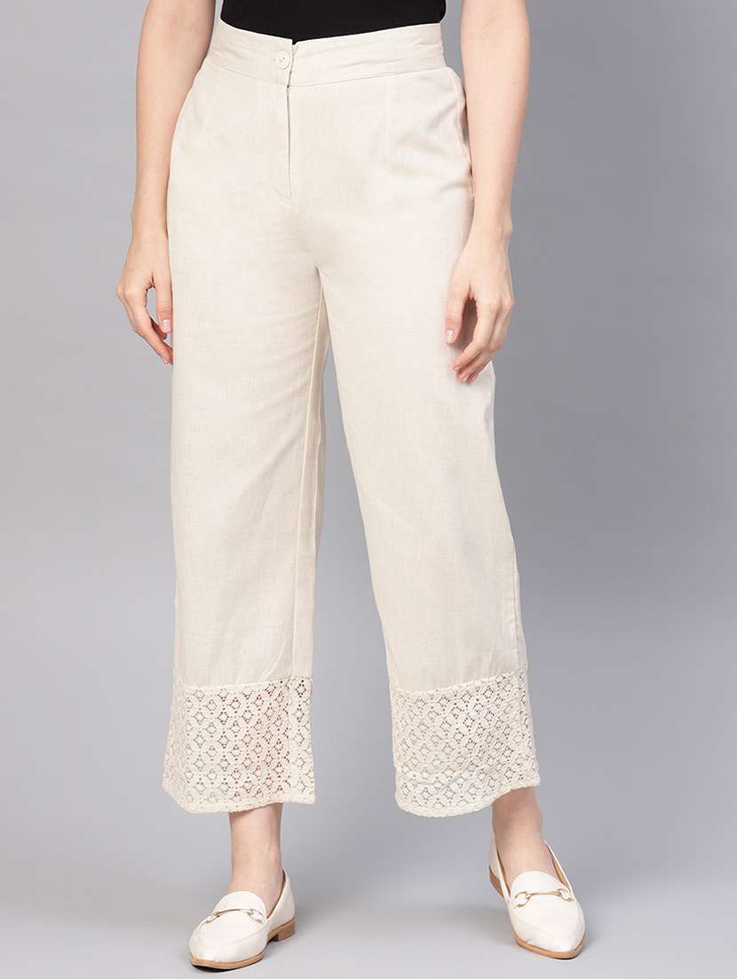 women solid wide leg pants