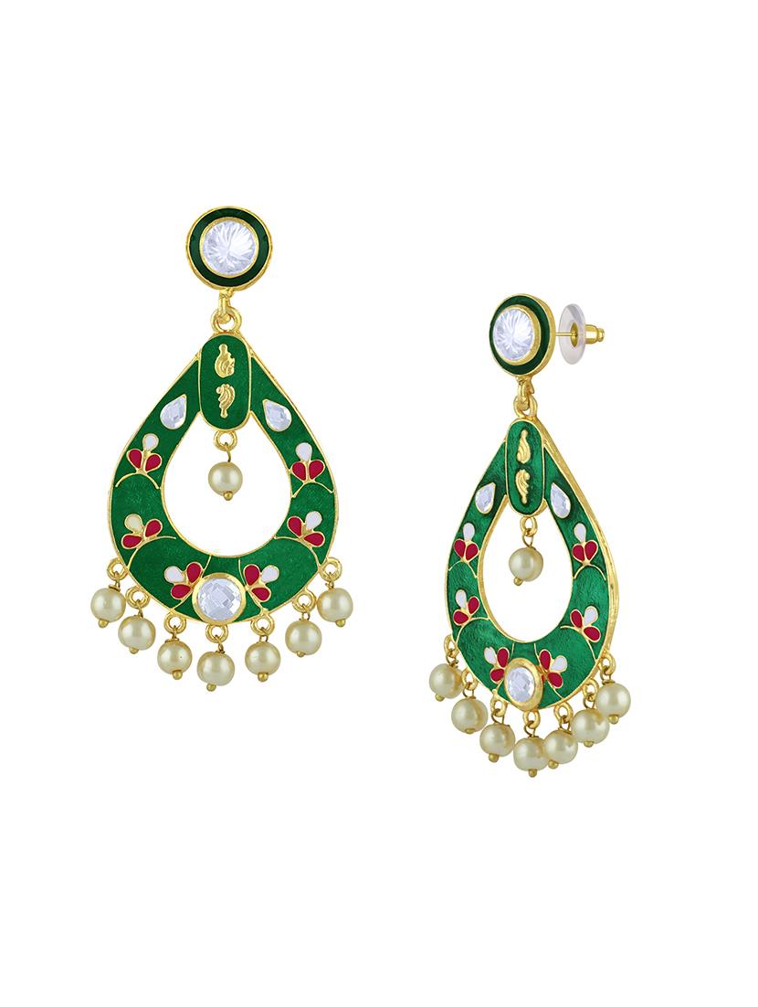 green metal drop earring - 16711438 - Standard Image - 1