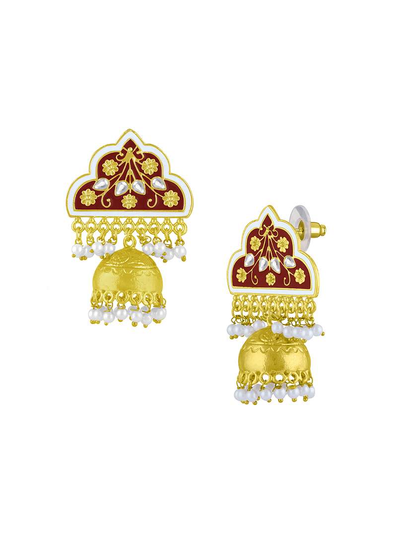 red metal jhumka earring - 16711461 -  Standard Image - 1