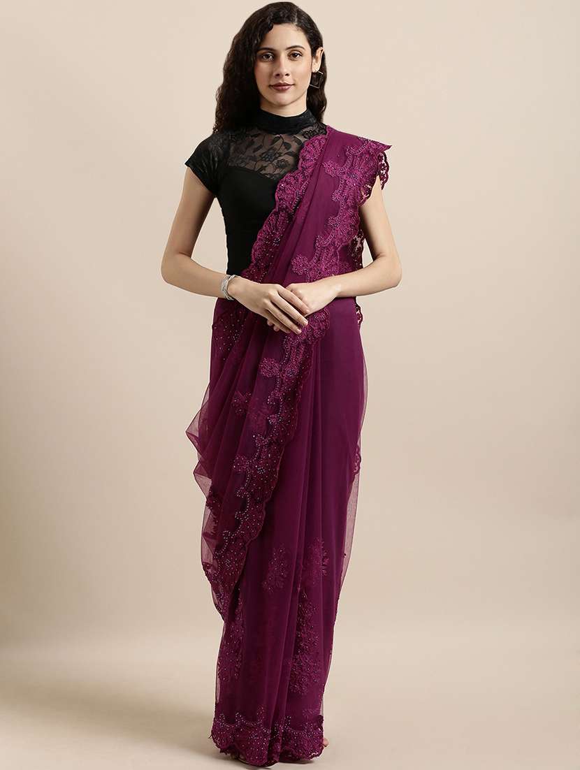 net embroidered saree with blouse
