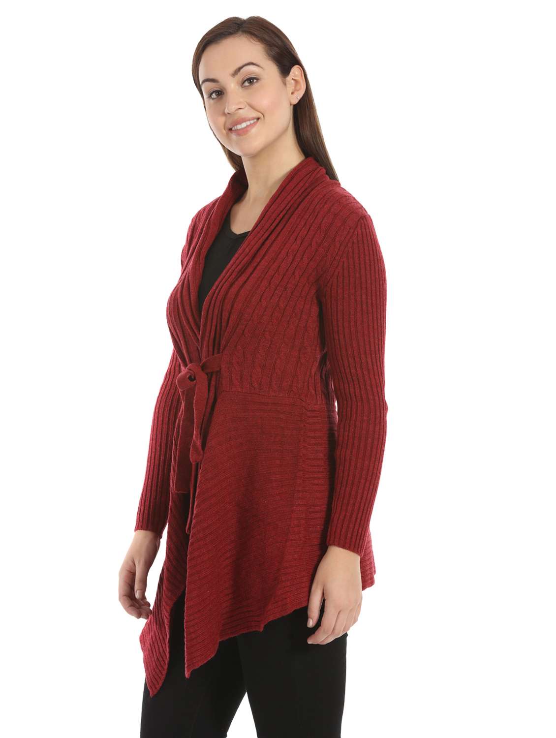 tie front asymmetric cardigan - 16711765 -  Standard Image - 1