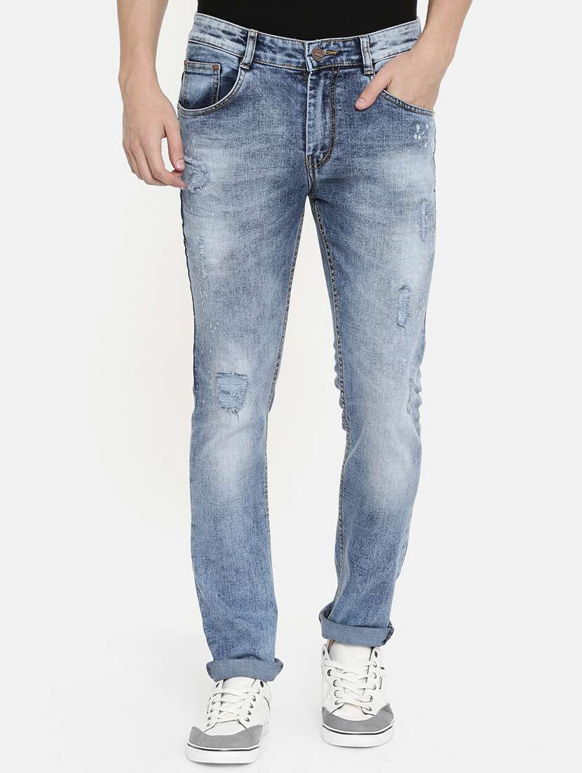 blue heavy washed ripped denim jeans