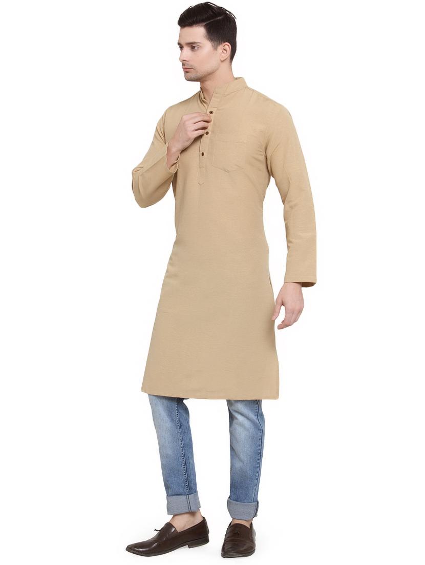 beige solid long kurta - 16712279 - Standard Image - 1