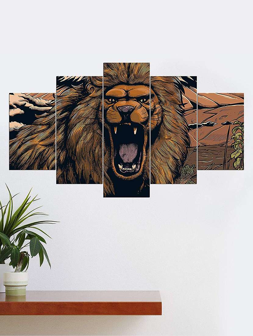 5 panel wall art wooden painting 