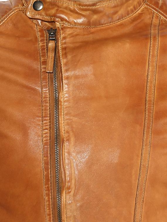 brown solid 100% lamb leather jacket - 16713631 - Standard Image - 4