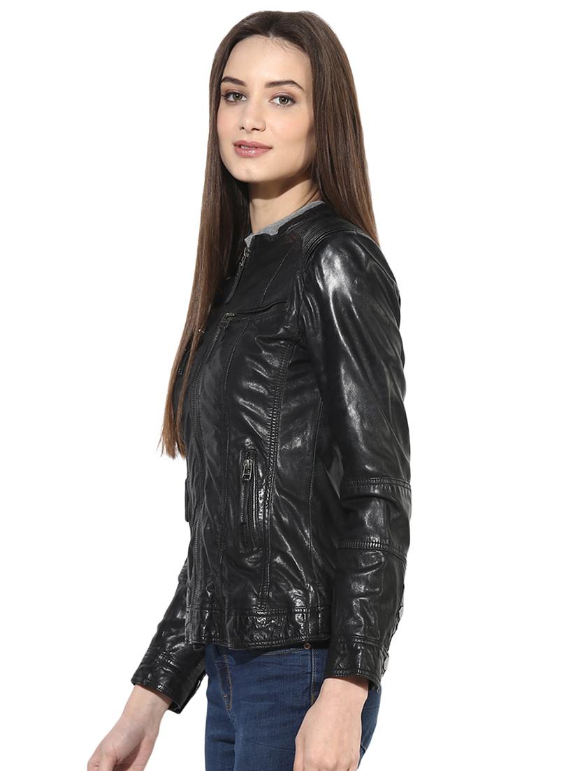 zipper detail leather jacket - 16713633 - Standard Image - 1