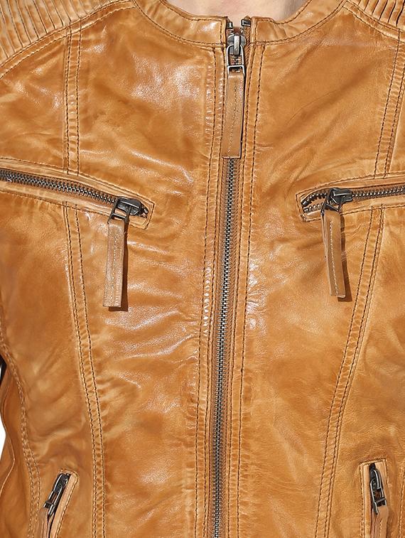 zipper detail leather jacket - 16713634 - Standard Image - 4