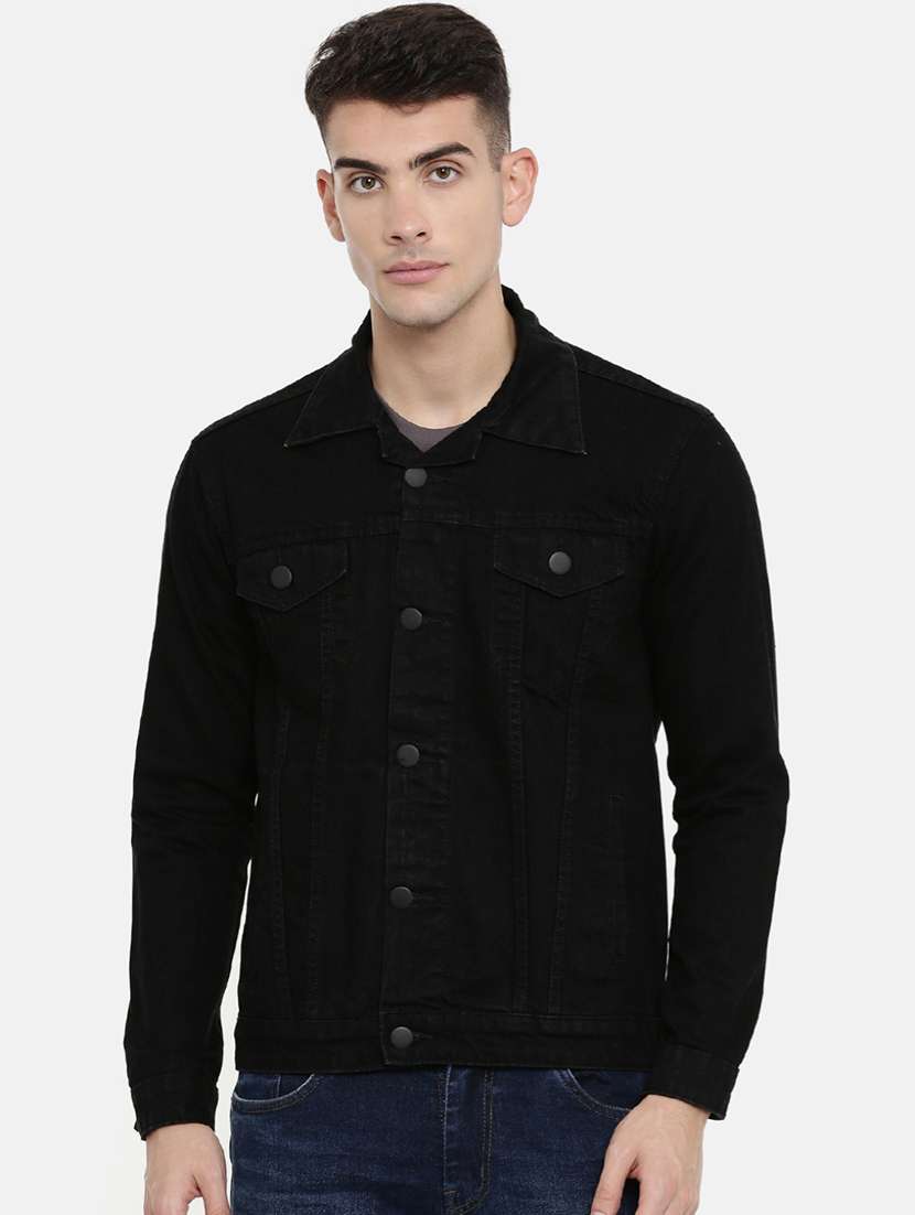 black plain denim jacket