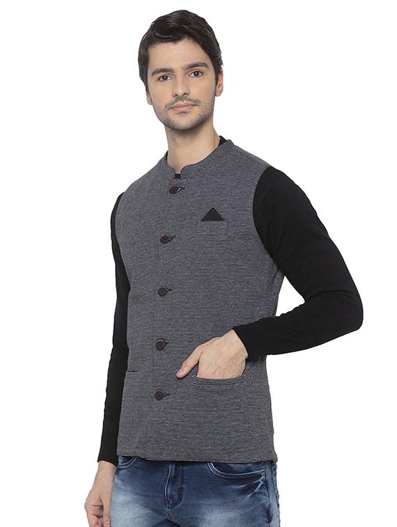 grey solid nehru jacket - 16713982 - Standard Image - 1
