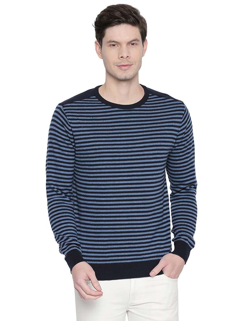 blue striped pullover