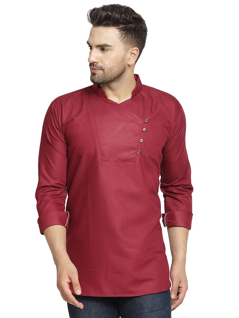 red solid short kurta