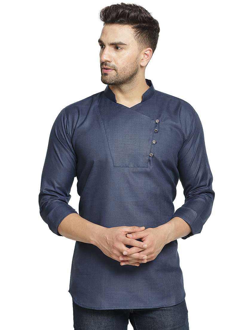 navy blue solid short kurta