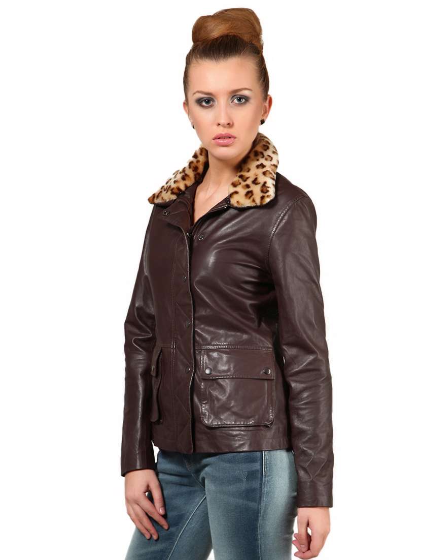 animal print collar leather jacket  - 16717173 -  Standard Image - 1