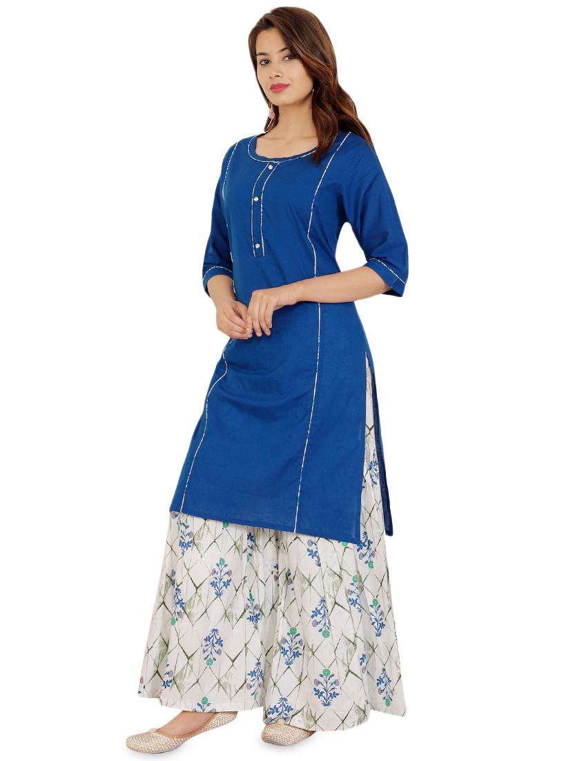 solid kurta palazzo set - 16717185 - Standard Image - 1