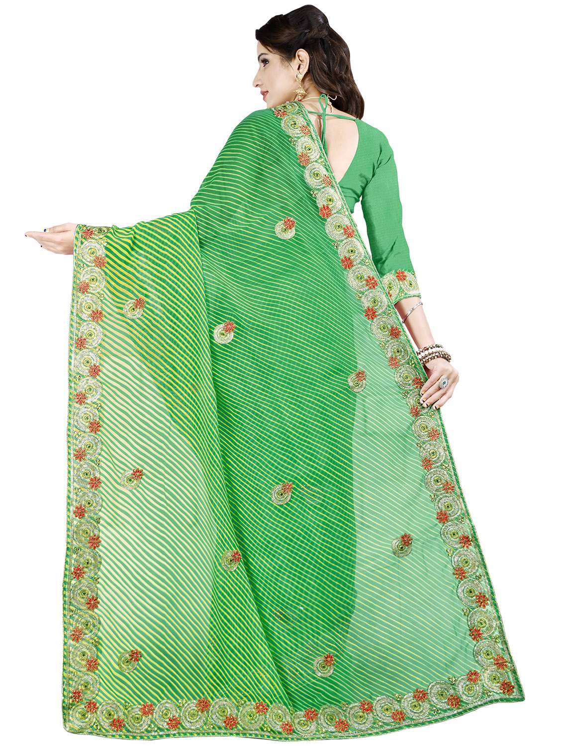 leheriya print bordered saree with blouse - 16717358 - Standard Image - 1
