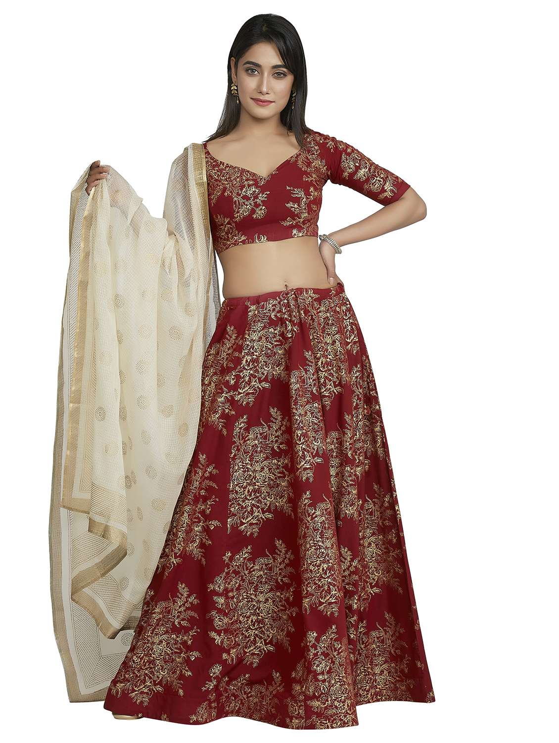 foil printed flared lehenga
