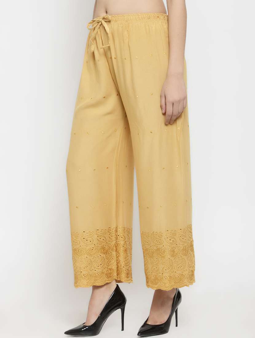 drawstring embroidered straight palazzo - 16718109 - Standard Image - 1
