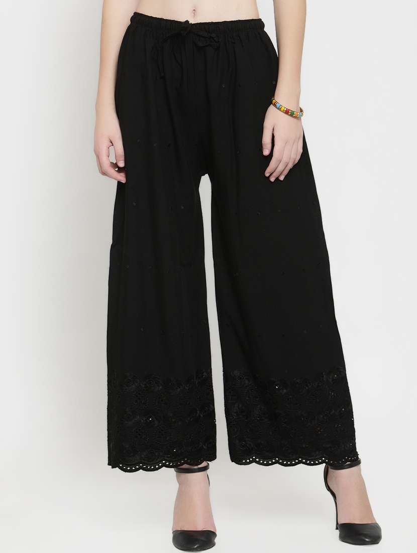drawstring embroidered straight palazzo