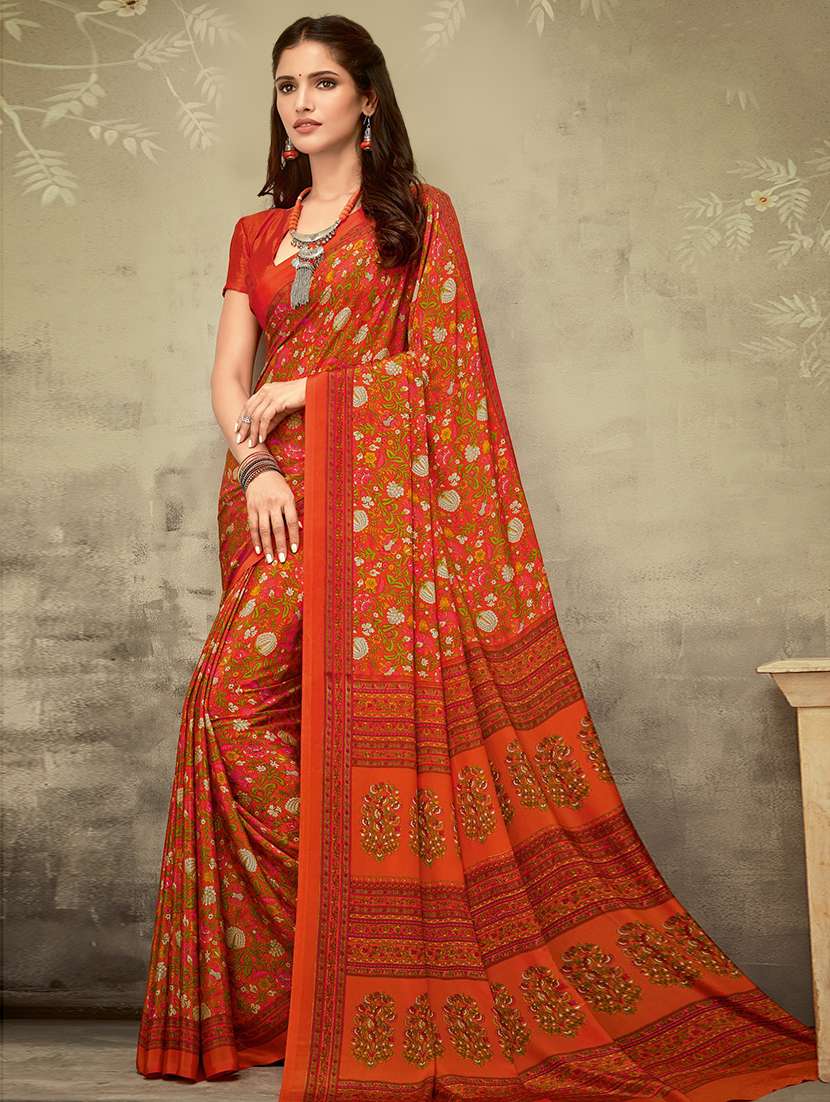 floral printed saree with blouse