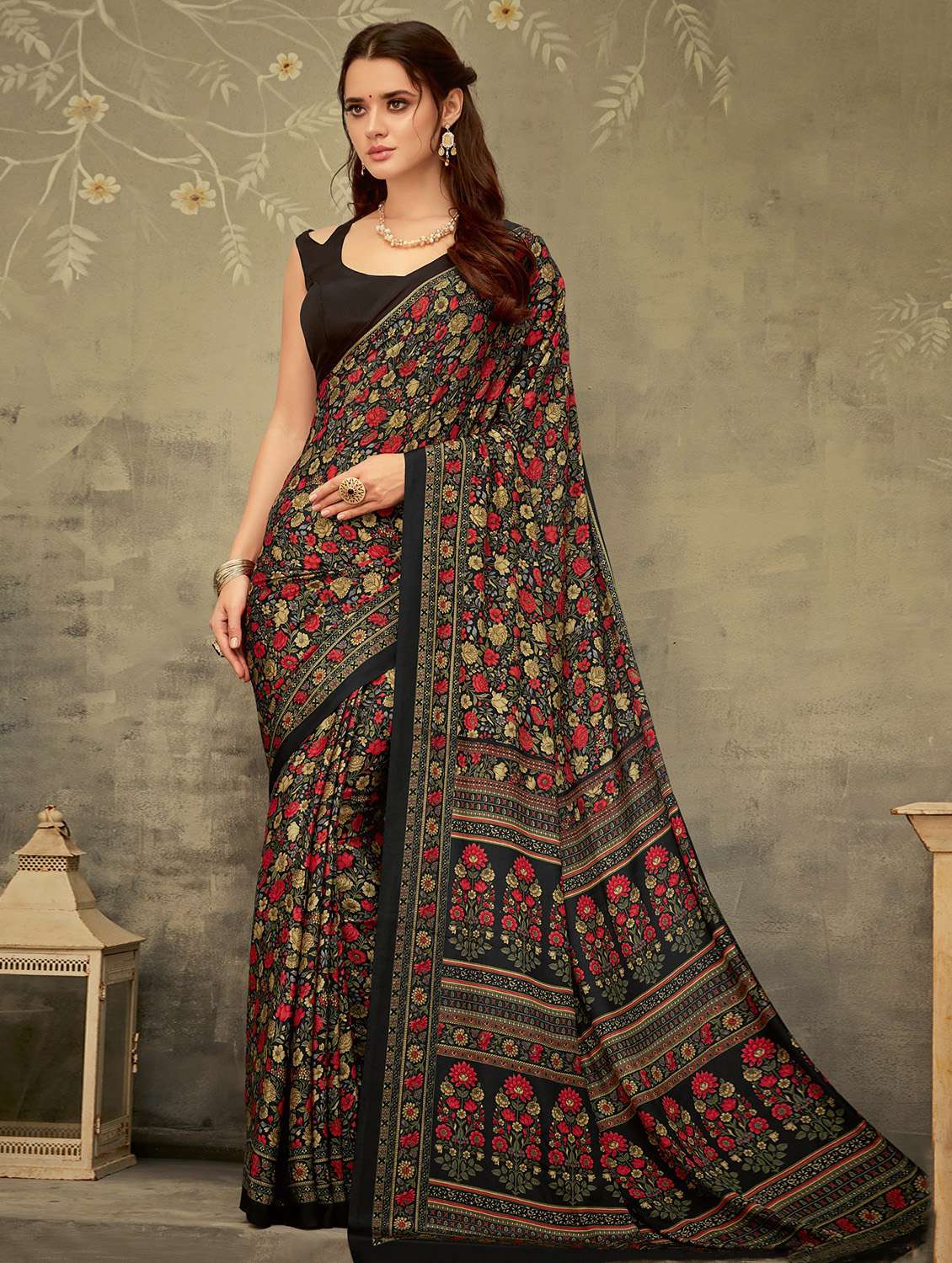 floral printed saree with blouse