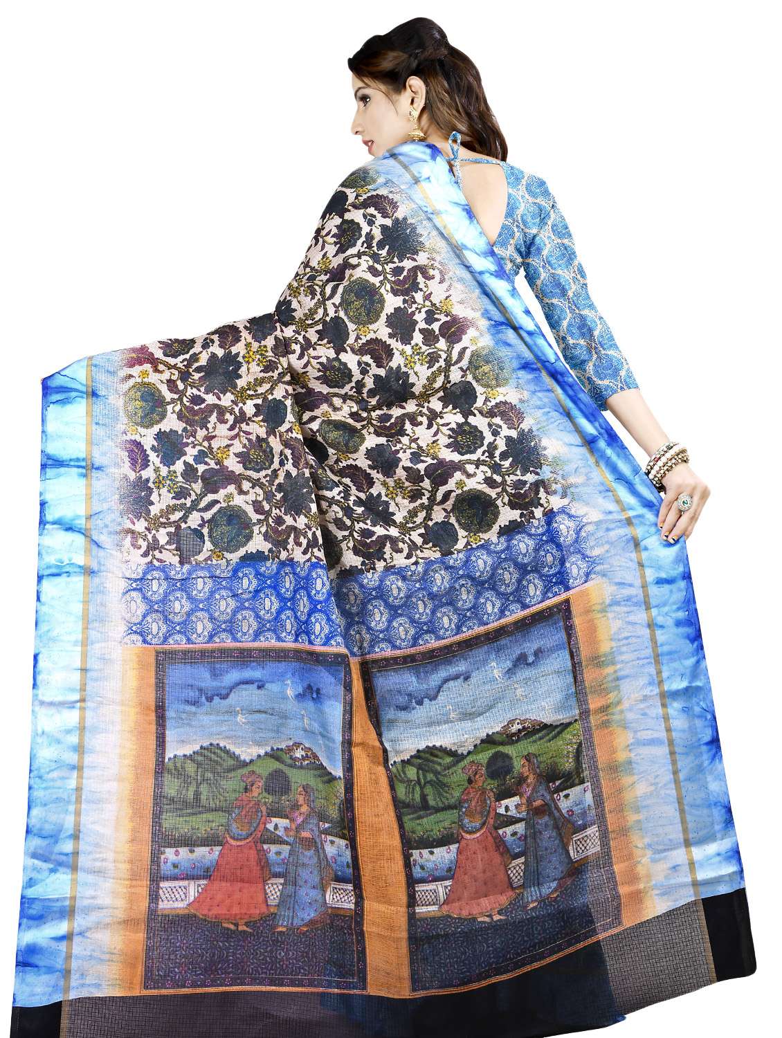 floral printed bordered saree with blouse - 16720631 - Standard Image - 1
