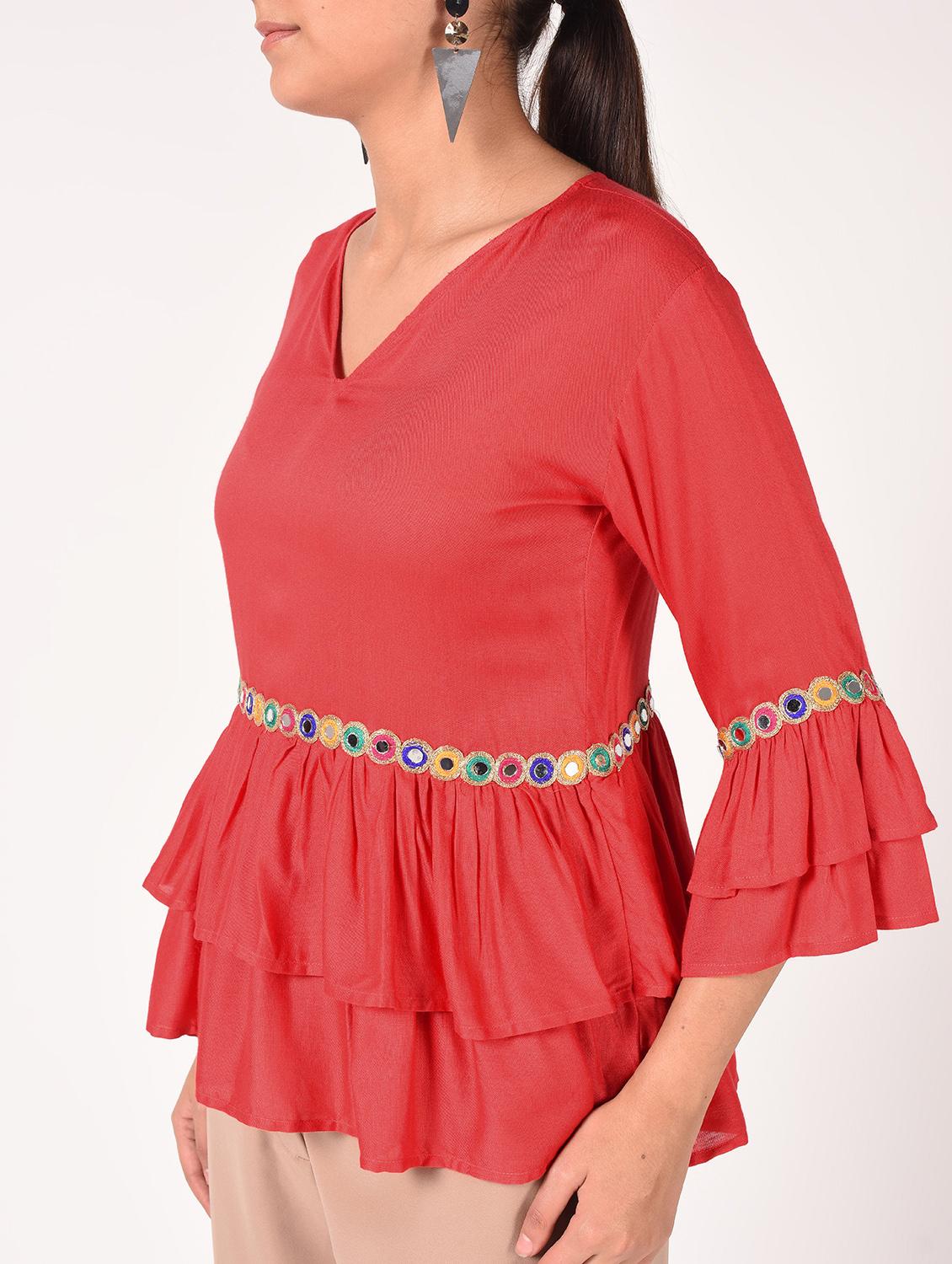 v neck mirror work layered top - 16721201 - Standard Image - 4