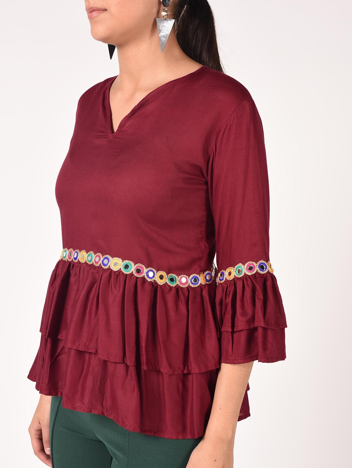 v neck mirror work layered top - 16721204 - Standard Image - 4