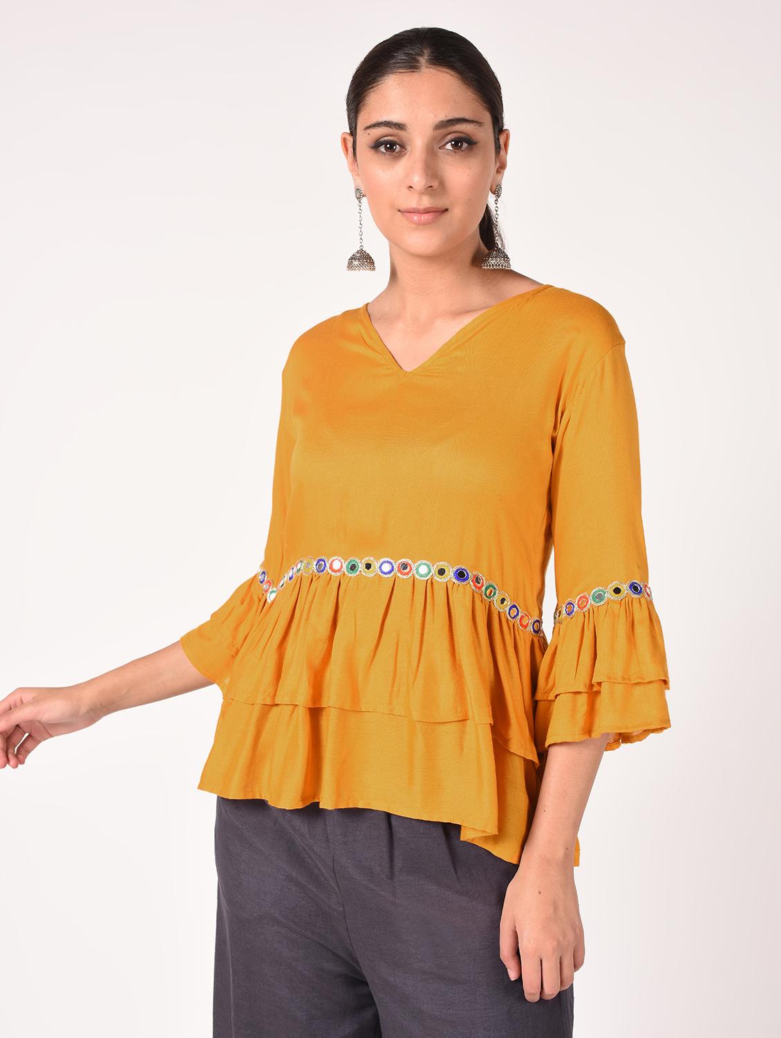 v neck mirror work layered top - 16721205 -  Standard Image - 1