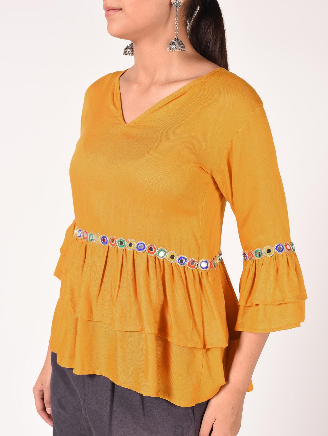 v neck mirror work layered top - 16721205 - Standard Image - 4