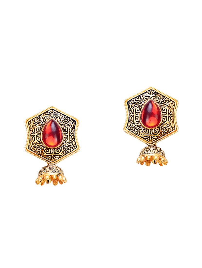 red metal jhumka earring - 16721636 - Zoom Image - 0
