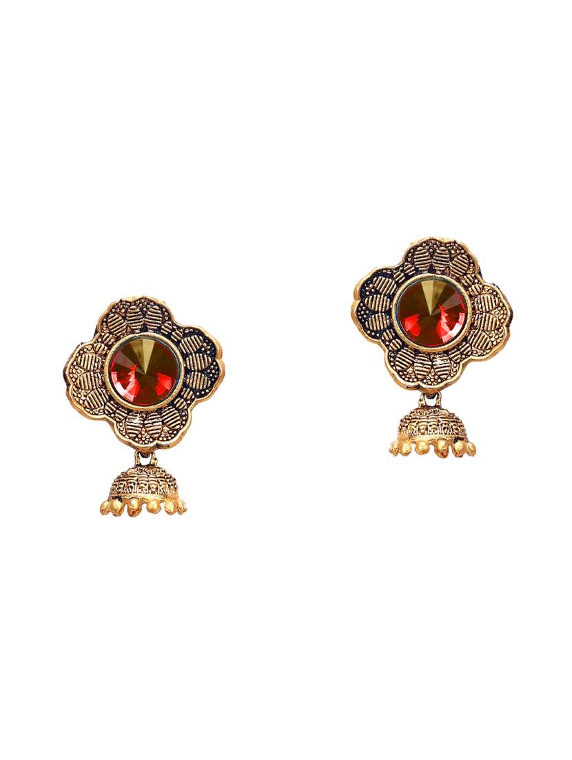 red metal jhumka earring - 16721650 - Zoom Image - 0
