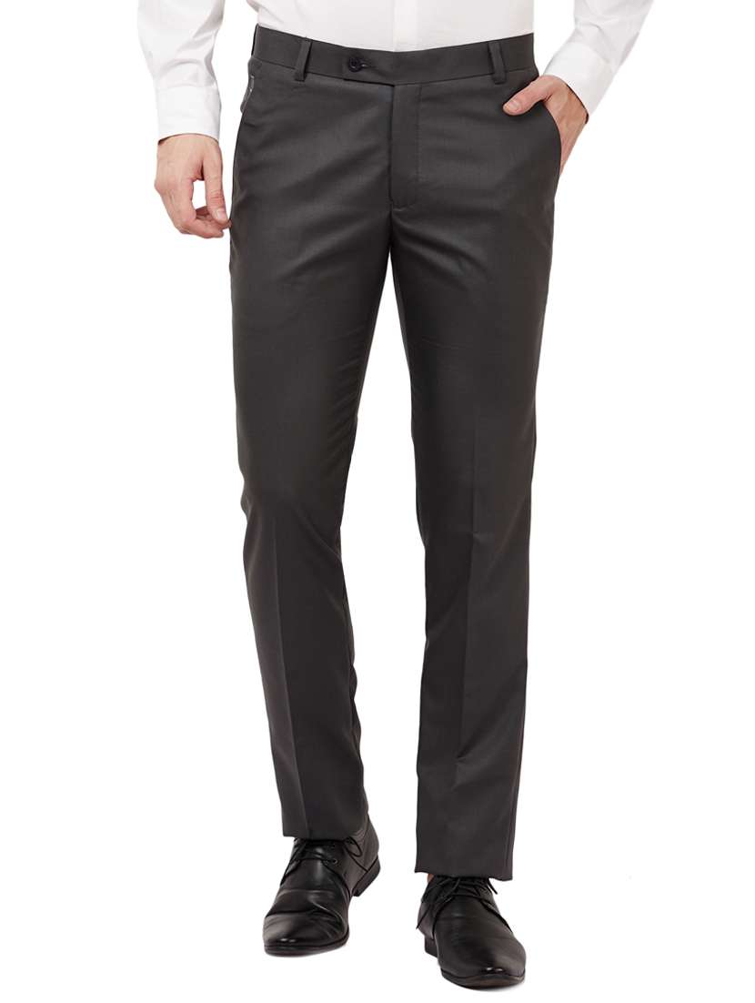 grey solid flat front formal trouser