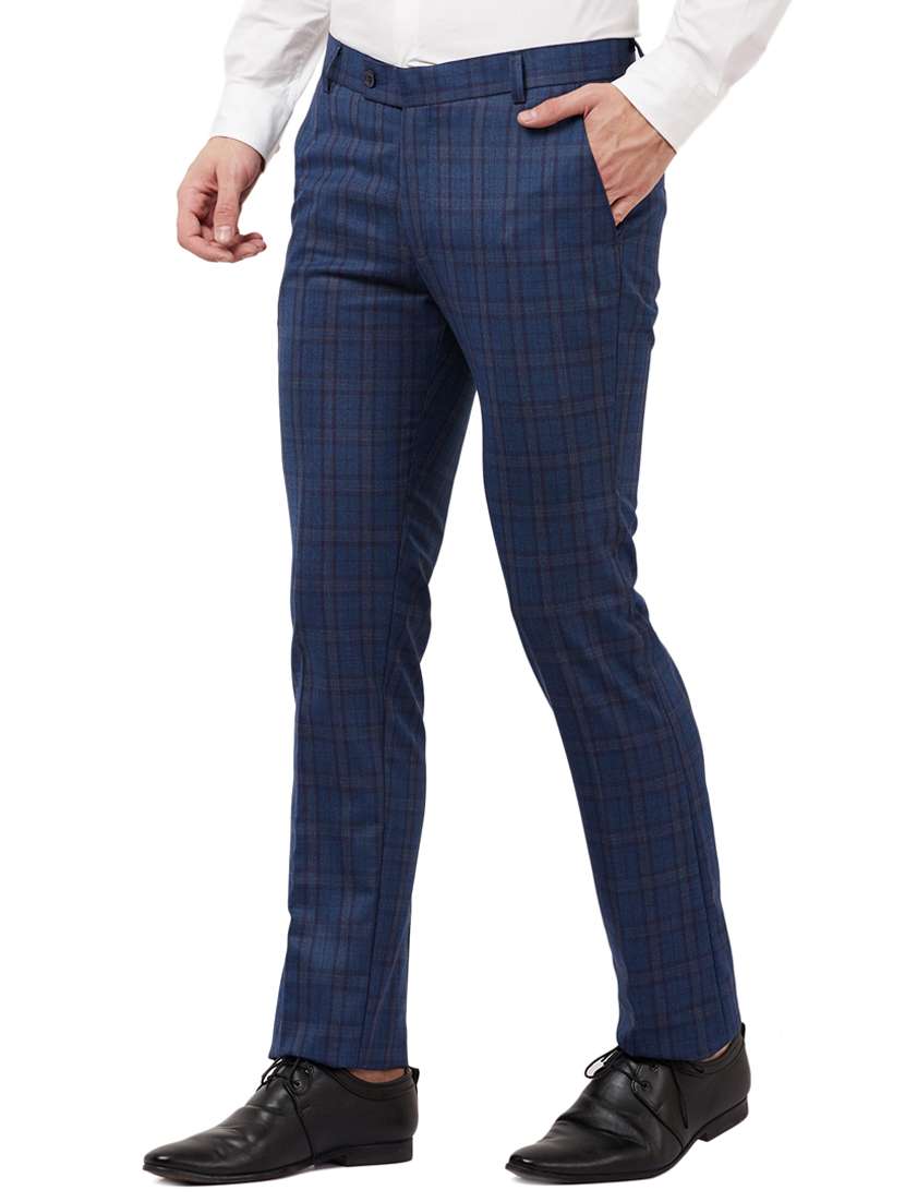 blue checkered flat front formal trouser - 16721734 -  Standard Image - 1