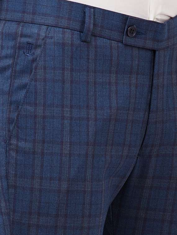 blue checkered flat front formal trouser - 16721734 -  Standard Image - 4