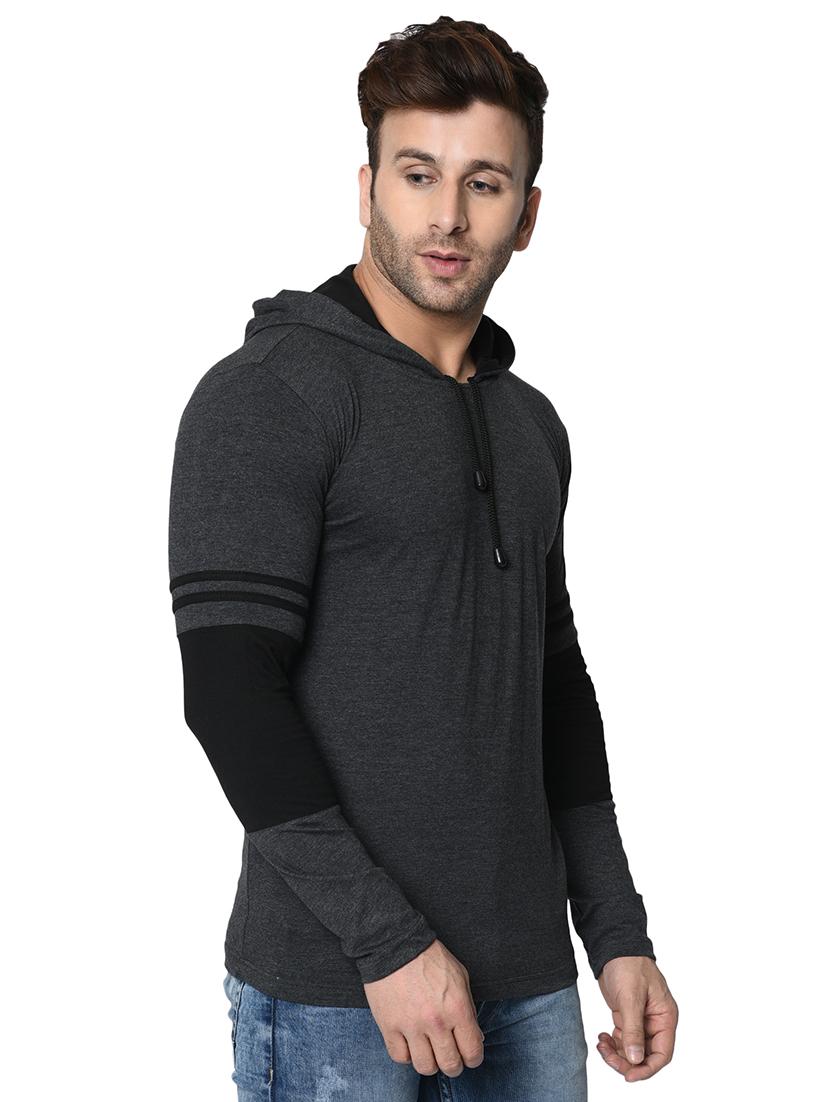 grey color block hooded t-shirt - 16722953 -  Standard Image - 1