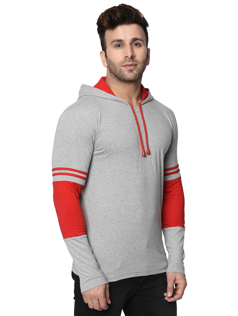 grey color block hooded t-shirt - 16722954 -  Standard Image - 1