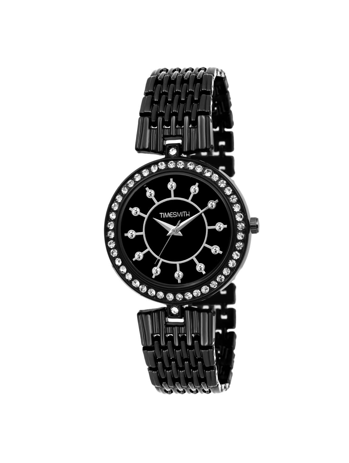 timesmith black dial black stainless steel strap analog watch for women tsc-049ktd1