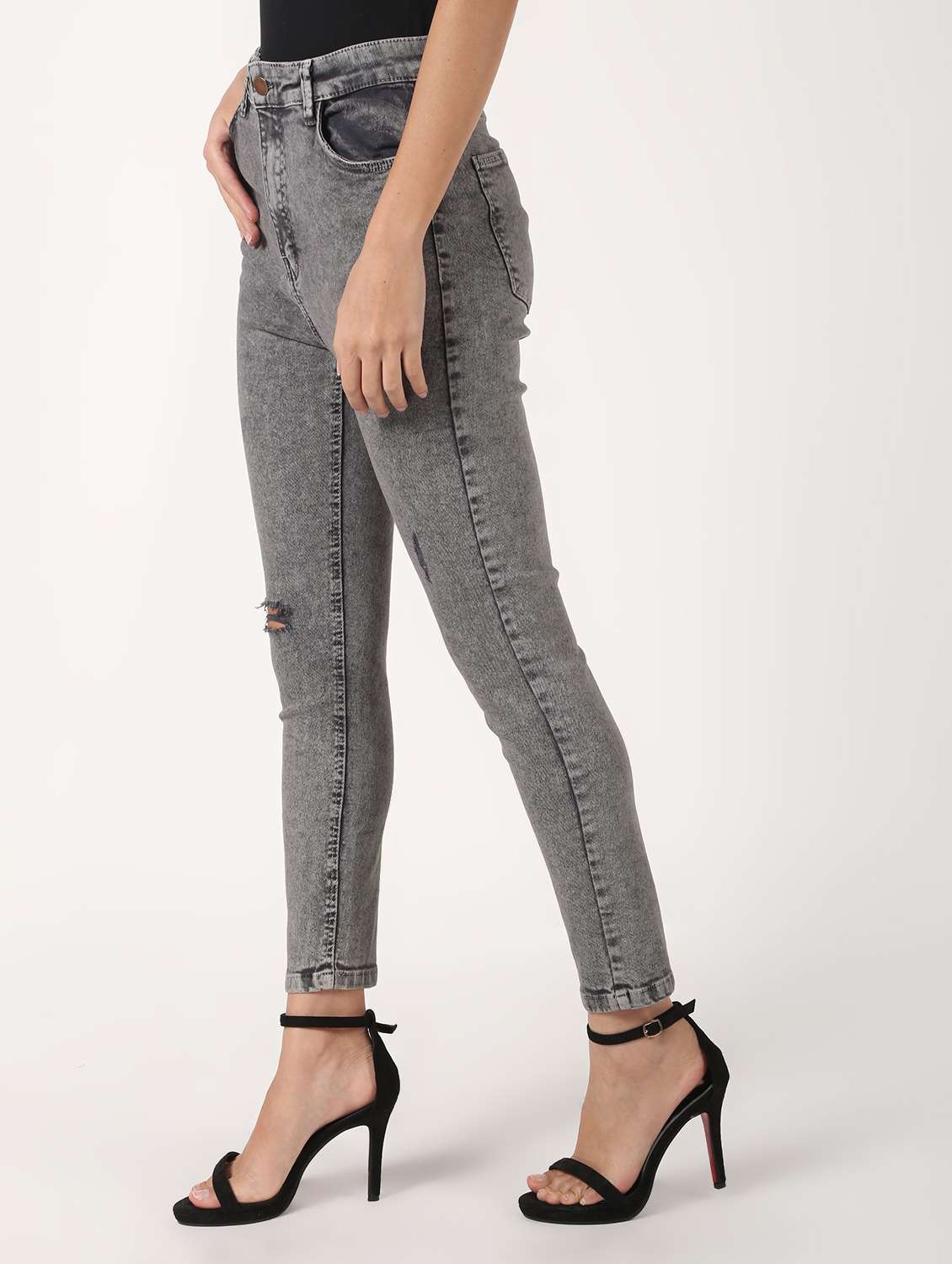 high rise knee slit jeans  - 16725688 -  Standard Image - 1