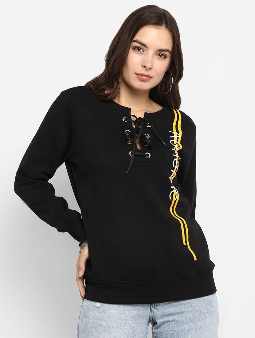 lace up neck graphic sweatshirt 