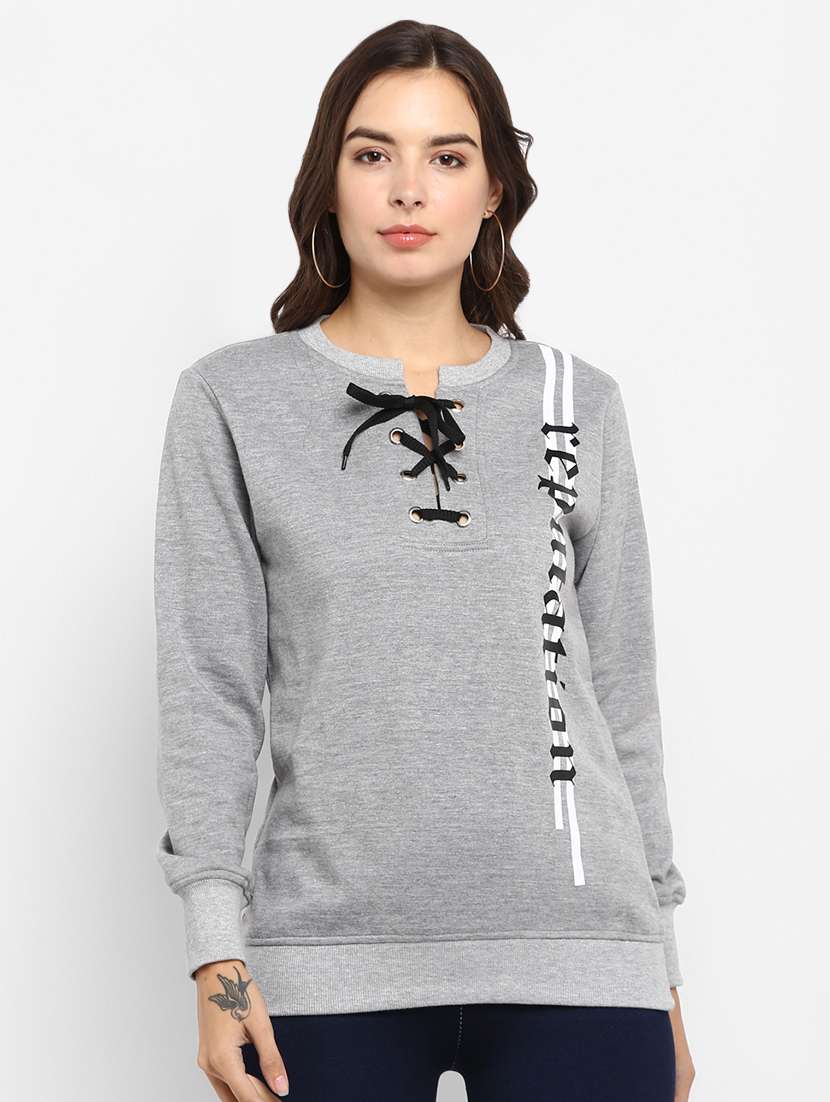 lace up neck graphic sweatshirt 