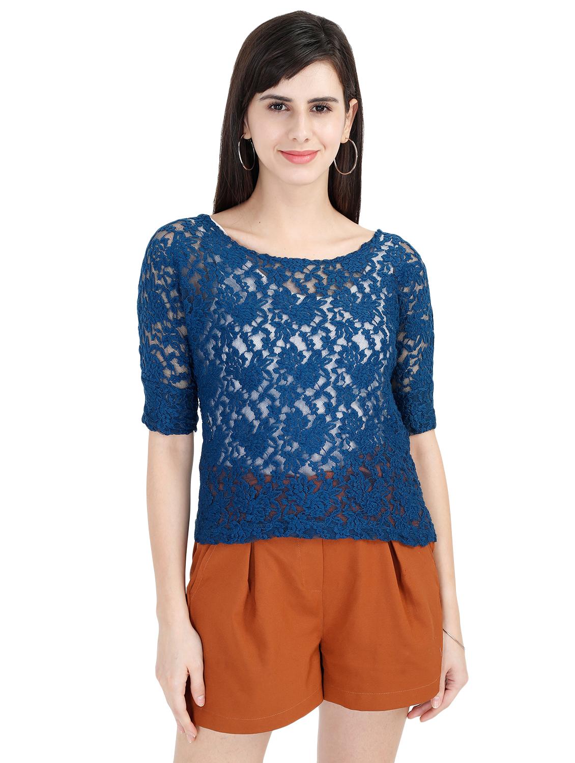 round neck floral laced top