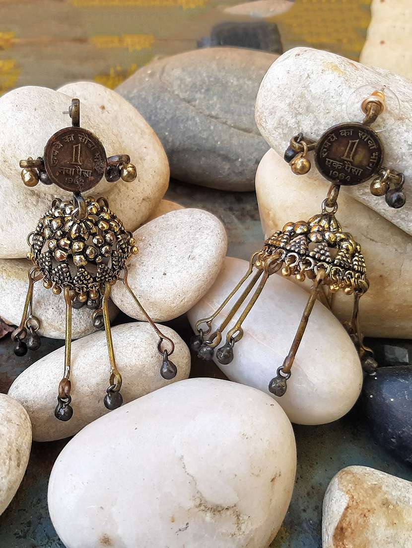 gold brass jhumka earring