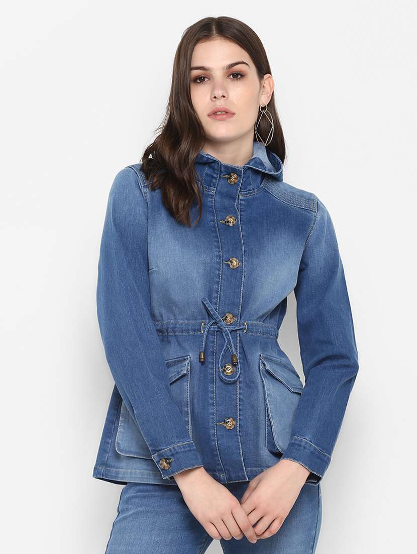 tie front stone washed denim jacket